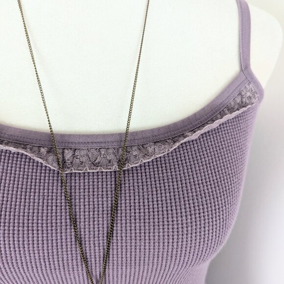 VTG 00s Y2K J. Jill Purple Ruffle Lace Trim Waffle Thermal Knit Cami Top Sz M - Picture 5 of 6
